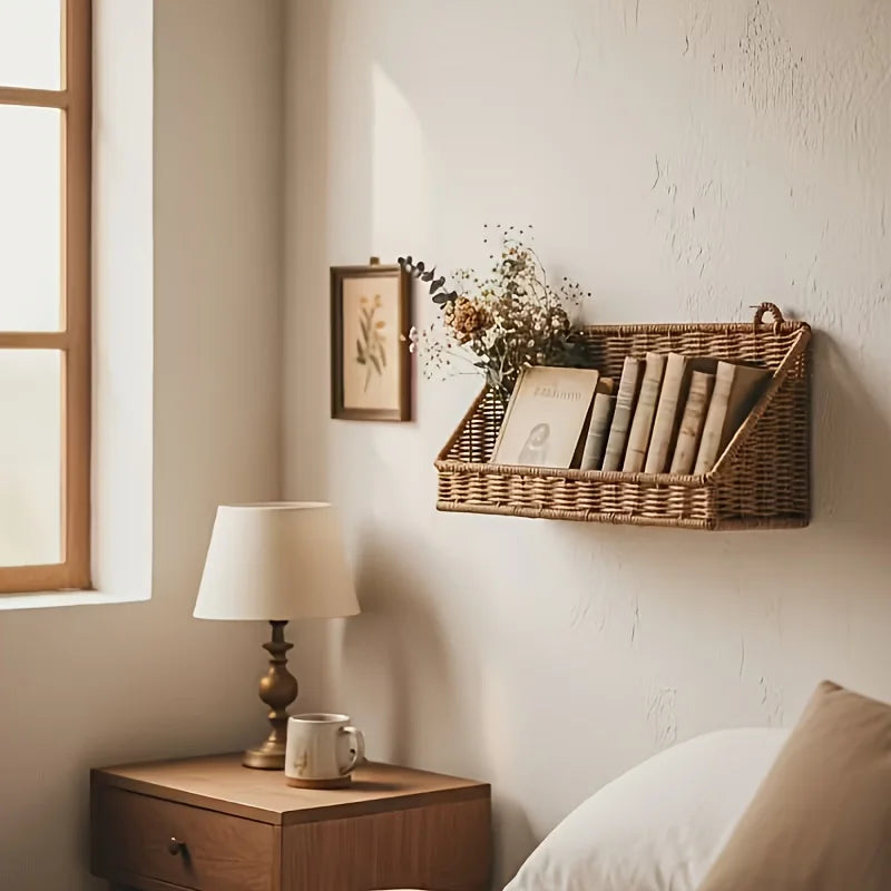Rustic Rattan Wall Storage Basket