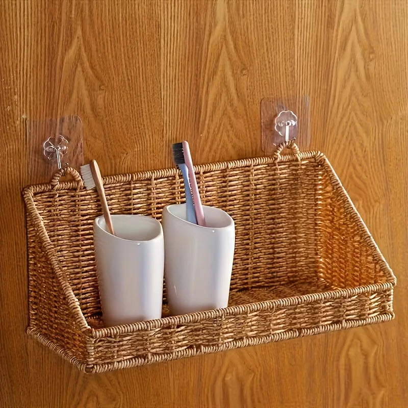 Rustic Rattan Wall Storage Basket