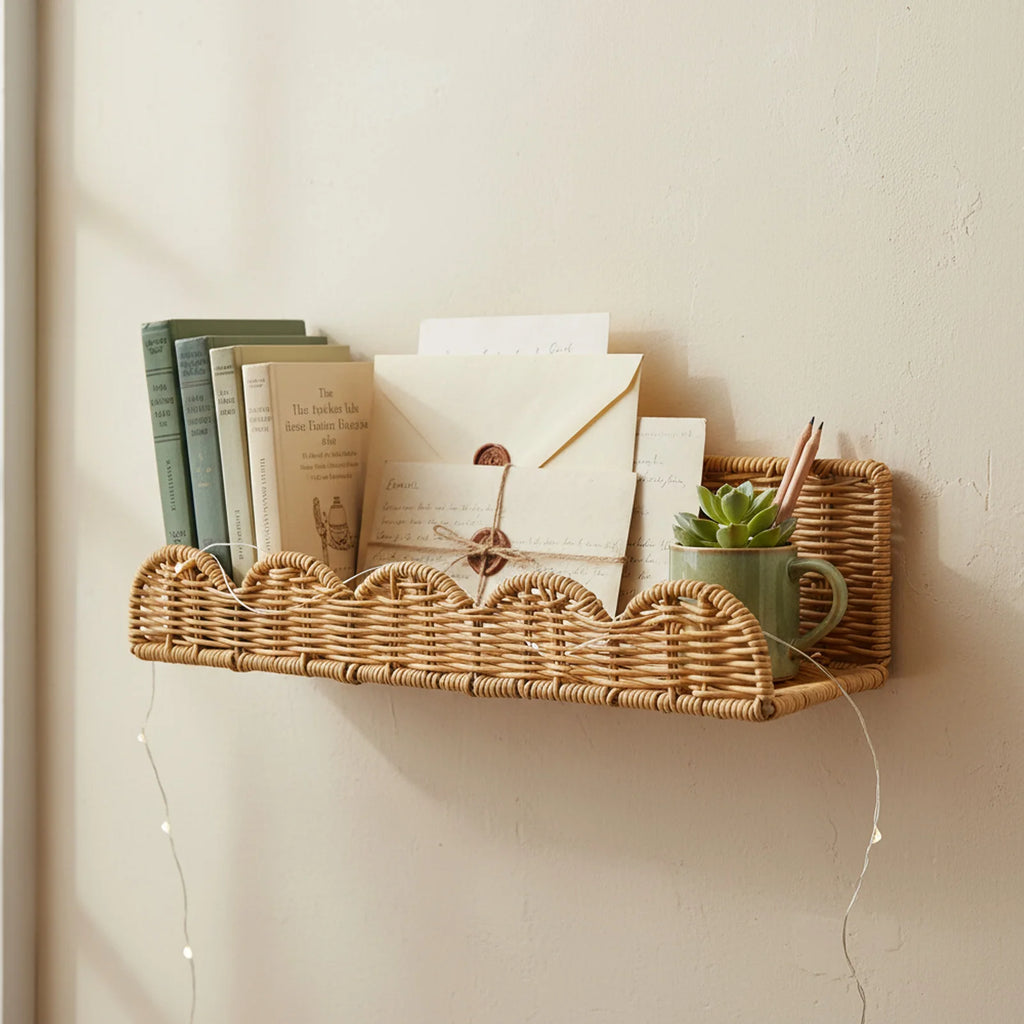 Wicker Wall Storage Basket Rack