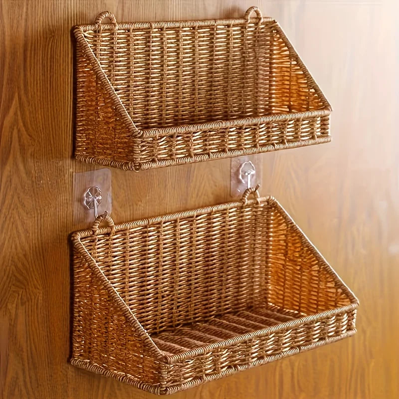 Rustic Rattan Wall Storage Basket