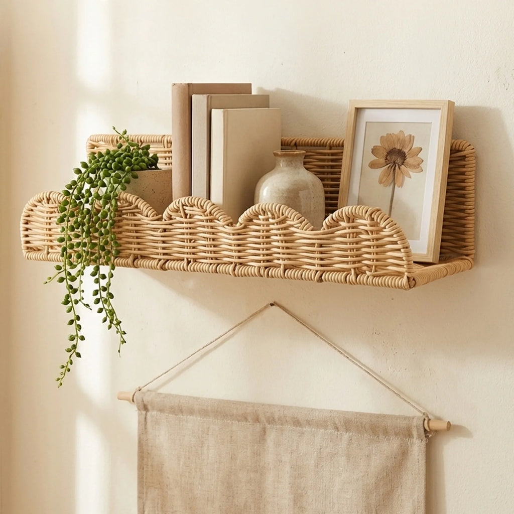 Wicker Wall Storage Basket Rack