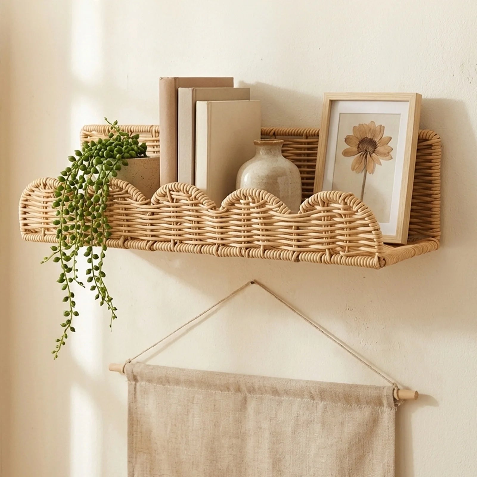 Wicker Wall Storage Basket Rack
