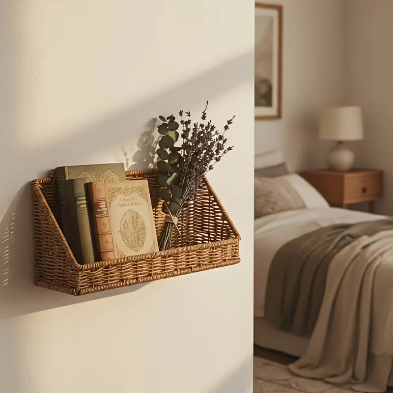 Rustic Rattan Wall Storage Basket